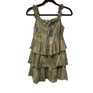 NWT Cider size Small Green Batik ruffle cami with front tie